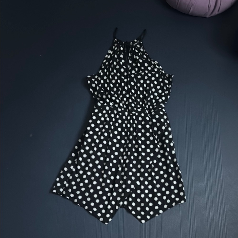 Anthropologie Black and White Polka Dot Halter Dress, Medium